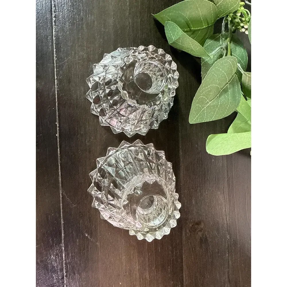 Vintage Jeannette Glass Windsor Candlestick Holders, Set of 2